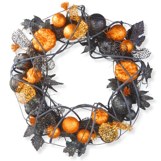 20" Pumpkin Wreath with Orange Ornaments